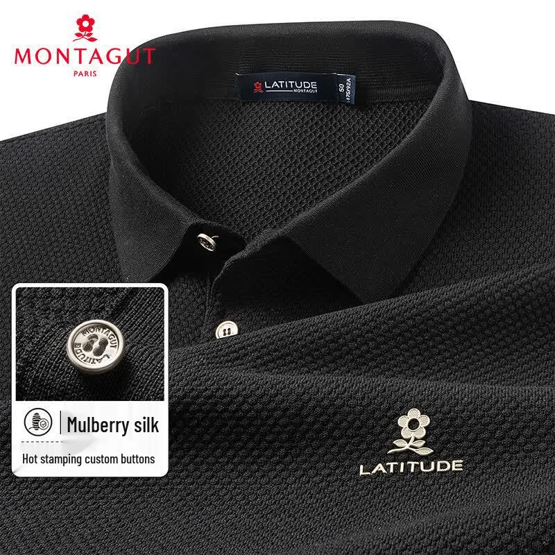 MONTAGUT Men s Silk-Ramie Blend Pineapple Texture Polo Shirt 50