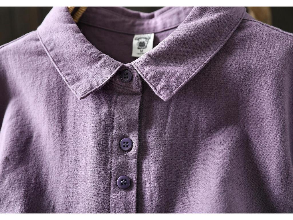 Women's Artistic Solid Purple Cotton Shirt - Spring 2026 Collection