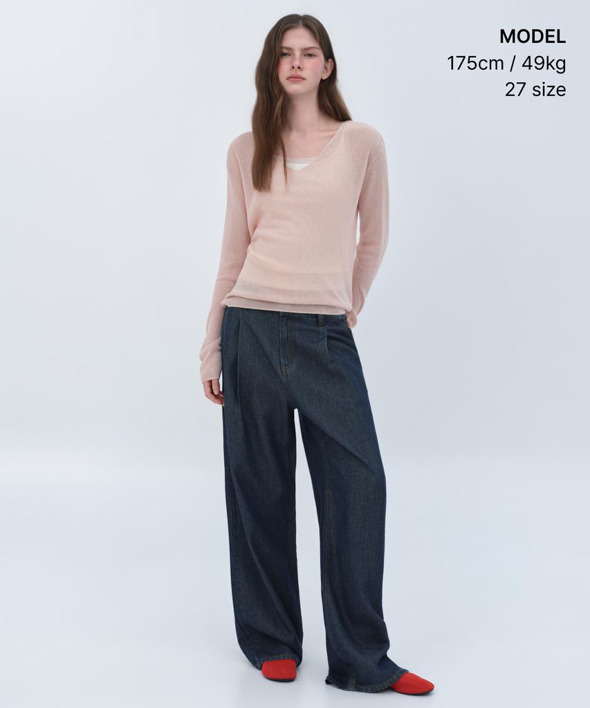 MUSINSA STANDARD WOMAN Women'S Tencel One-Pleat Extra Wide Denim Pants [Deep Indigo]