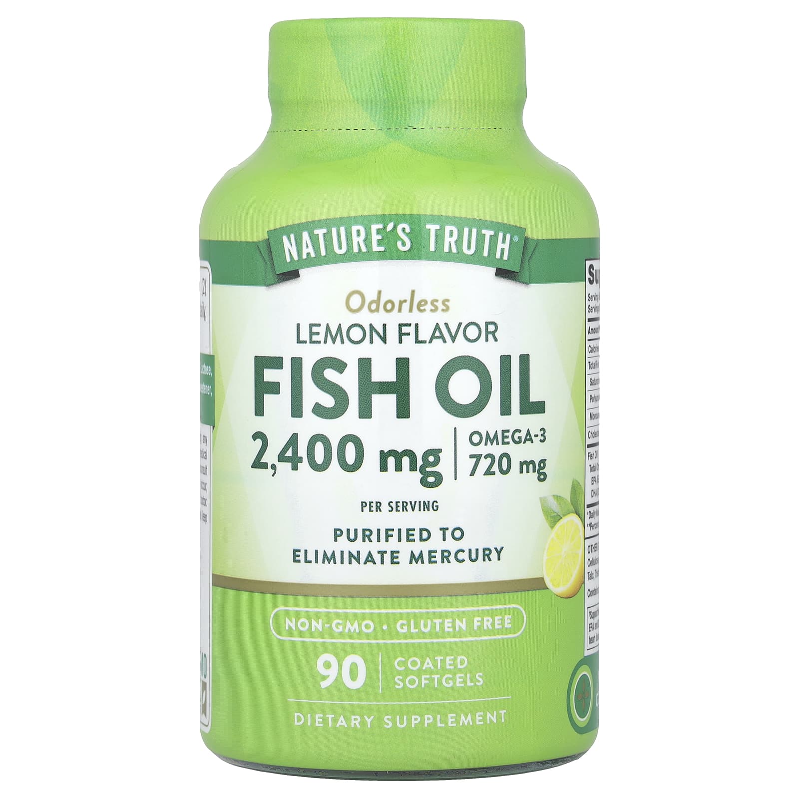 

Nature S Truth, Fish Oil, Lemon, 2,400Mg, 90 Coated Softgels (1,200Mg per Softgel)