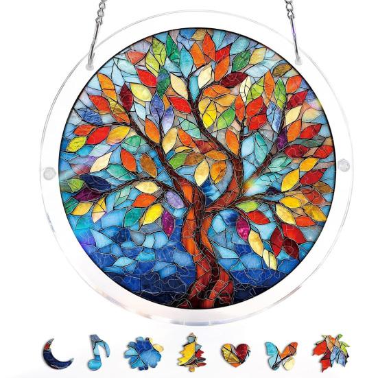 Acrylic Puzzles Sun Catcher Stained Glass Effect Window Hanging Decor Colorful