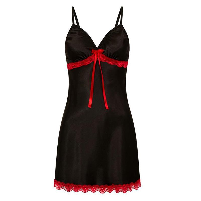Women Sexy Sleepwear Nightdress Lace Silk Satin Night Dress Sleeveless V-neck Nightgown Nightwear