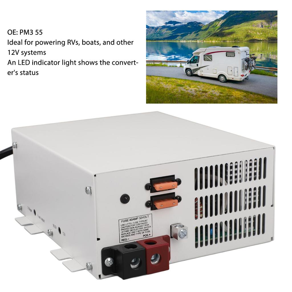RV Power Converter 55A  to 12V DC Built in 4 Stage Smart Battery Charger Reliable Performance PM3 55