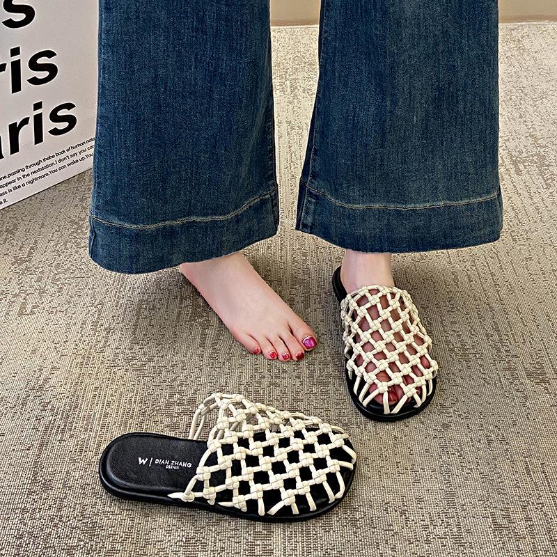 A New Style of Flat-bottomed Woven Toe Half-slipper Women's Shoes with A Lazy Person's Hollowed-out Style