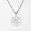 Men's Inverted Pentagram Long Dark Choker Necklace, Silver Stainless Steel