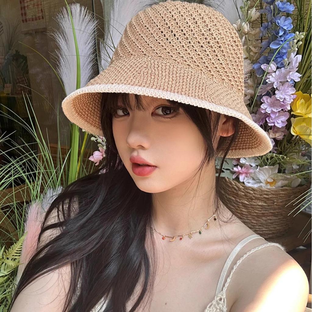 Women's summer fisherman hat, hollow and breathable, sun protection, UV protection, bucket hat for outdoor beach trips