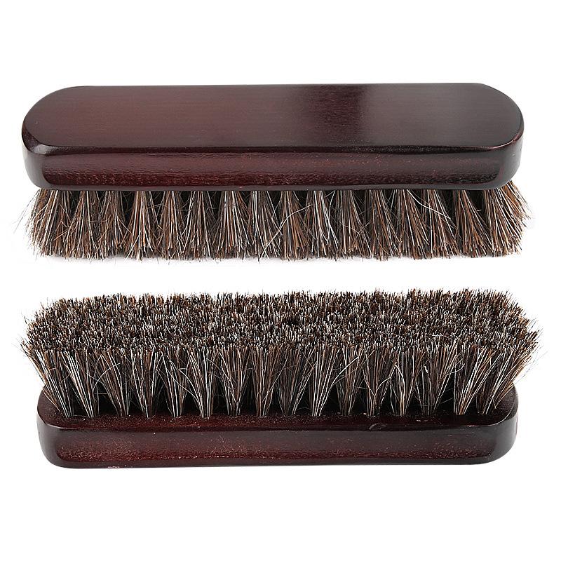 Brosse à Chaussures Premium en Bois Massif et Crin de Cheval - Poils Doux pour Lustrer, Huiler et Dépoussiérer