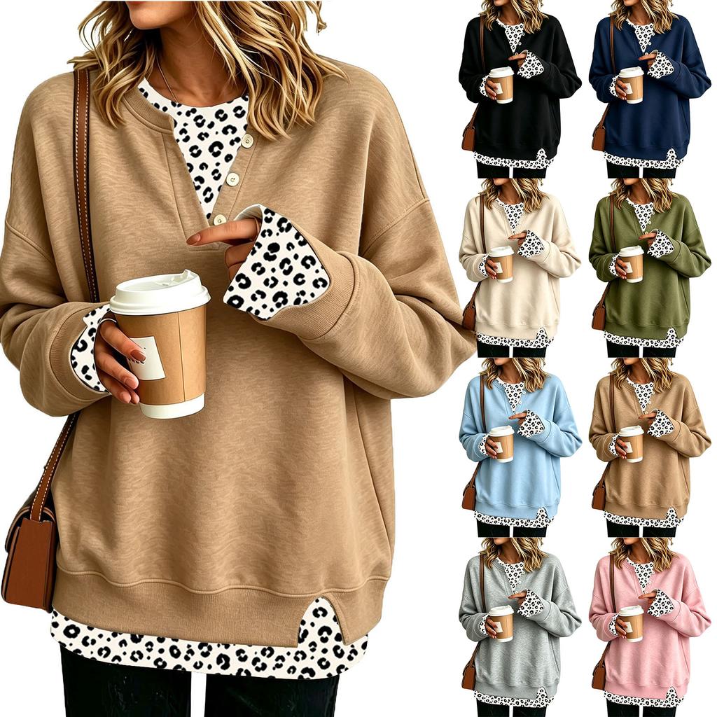 Women's Casual Printed Two-Piece Loose Fit Long Sleeve Sweatshirt Top