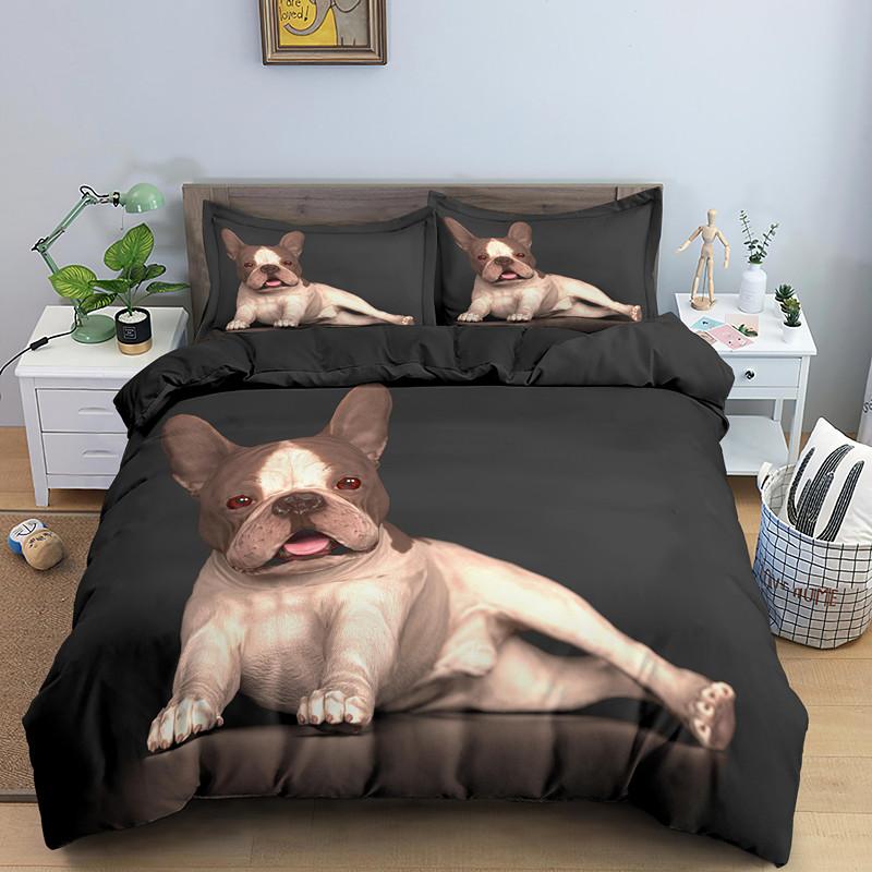 Urocza Kreskówkowa Bulldog Poszewka na Kołdrę Zestaw Rozmiar Królewski Pełny Miękka Mikrofibra Pościel 3 Sztuki Wystrój Pokoju