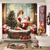 1/4pcs Christmas Winter Santa Tree Snowman Cute Funny Red Green Shower Curtain Set with Shower Curtain and Rugs Polyester Deco