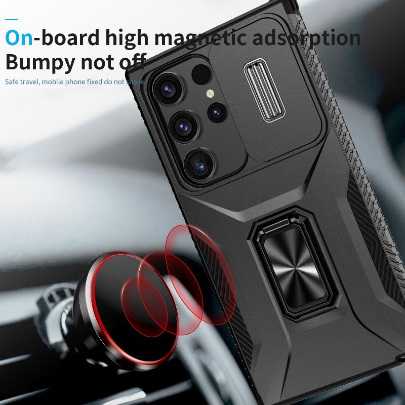 360°Rotating Metal Car Bracket Ring Phone Case For Samsung S25 Ultra S23 S21 S22 S24 Ultra Plus Camera Push Pull Protection Case