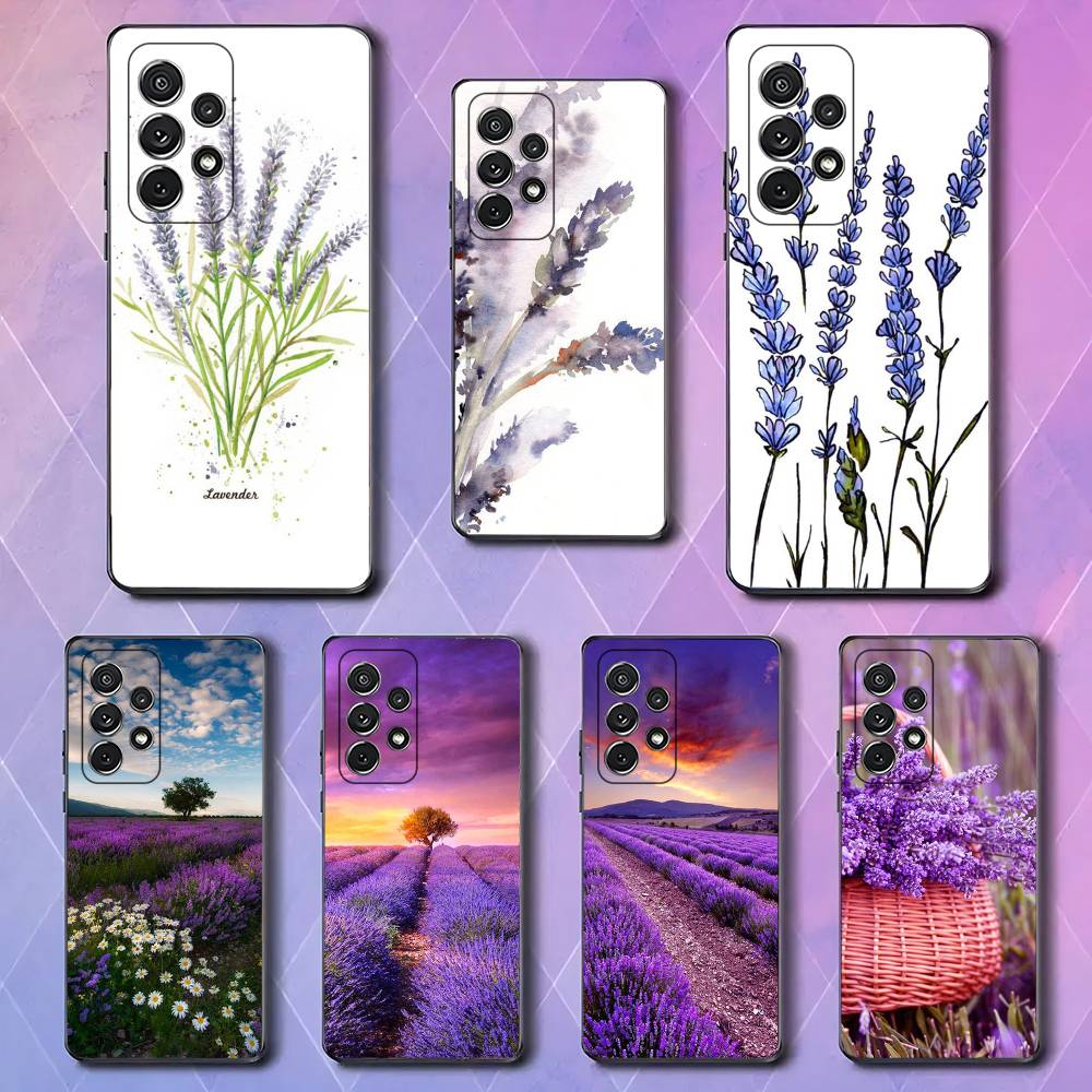 Beautiful purple flower lavender For Samsung Galaxy S25 S24 S23 Ultra S22 S21 Plus S20 Black Soft Silicone Protective Case