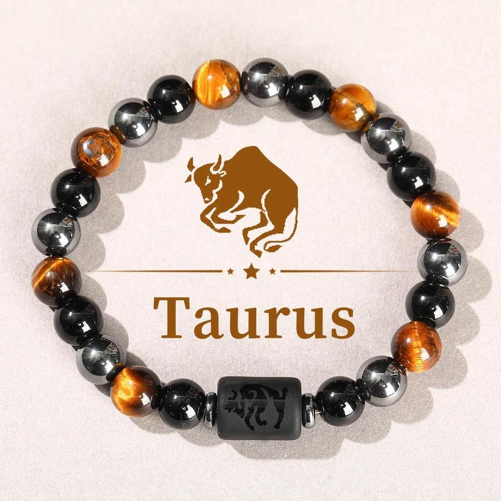 12 Tierkreiszeichen Naturstein Armband Zwillinge Steinbock Krebs Jungfrau Löwe Armband Damen Herren Freundschaftsschmuck Armbänder