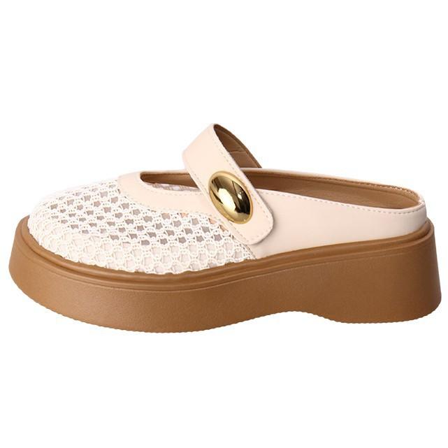 Netzstoff mit Sommerrock mit dickem Boden, neue Oberbekleidung, silberne, kühle Hausschuhe, Taschenkopf und Halbschuhe, Damen-Höhenzunahme 2025