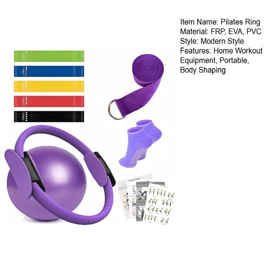 Set da 9 pezzi/set per yoga e fitness con anello per Pilates, anello per yoga, palla, calzini antiscivolo, 5 fasce di resistenza per glutei, cintura per stretching, attrezzatura per fitness da palestra domestica