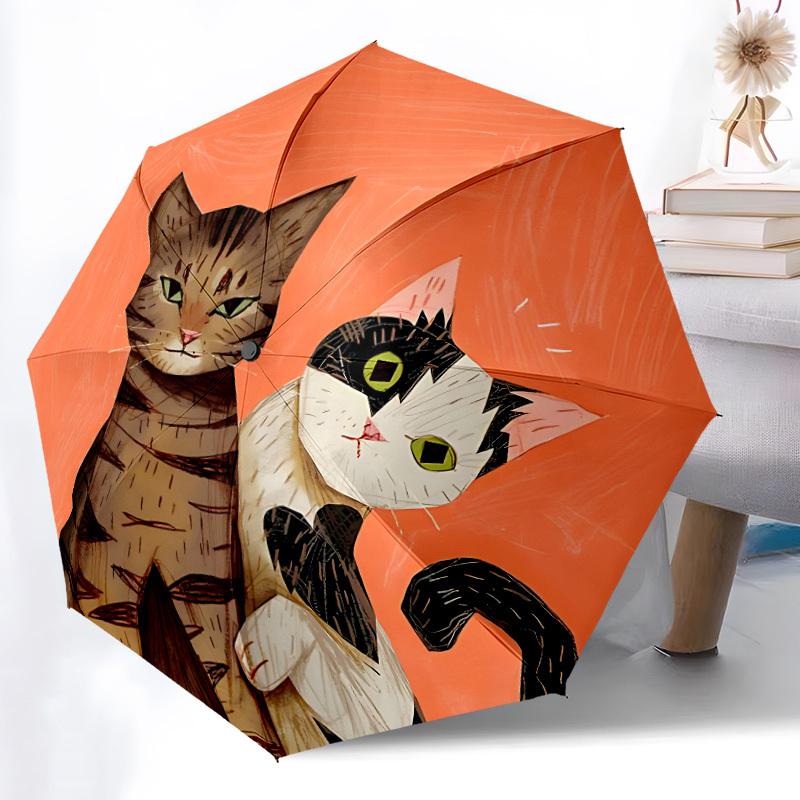 

1pc Cat Prints Automatic Folding Umbrella - 8-Rib Durable Iron Frame, Compact Portable for Daily Travel yy251205022