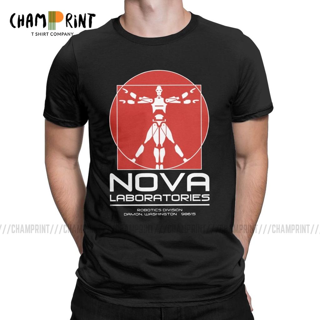 Awesome Nova Laboratories Short Circuit TShirts Men 100 Cotton T Shirt Johnny 5 80s Retro Robot Movies Tee Shirt 6XL Tops