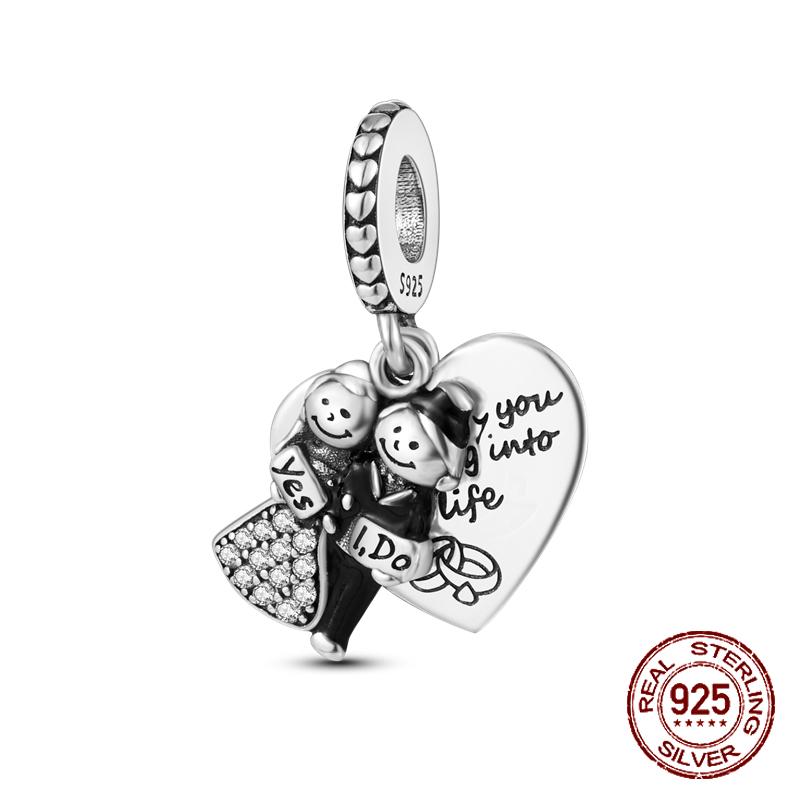 925 sterling copper boys and girls lovers pendant charms Fit 4MM hole diameter bracelet charm beads necklace Diy female Zircon