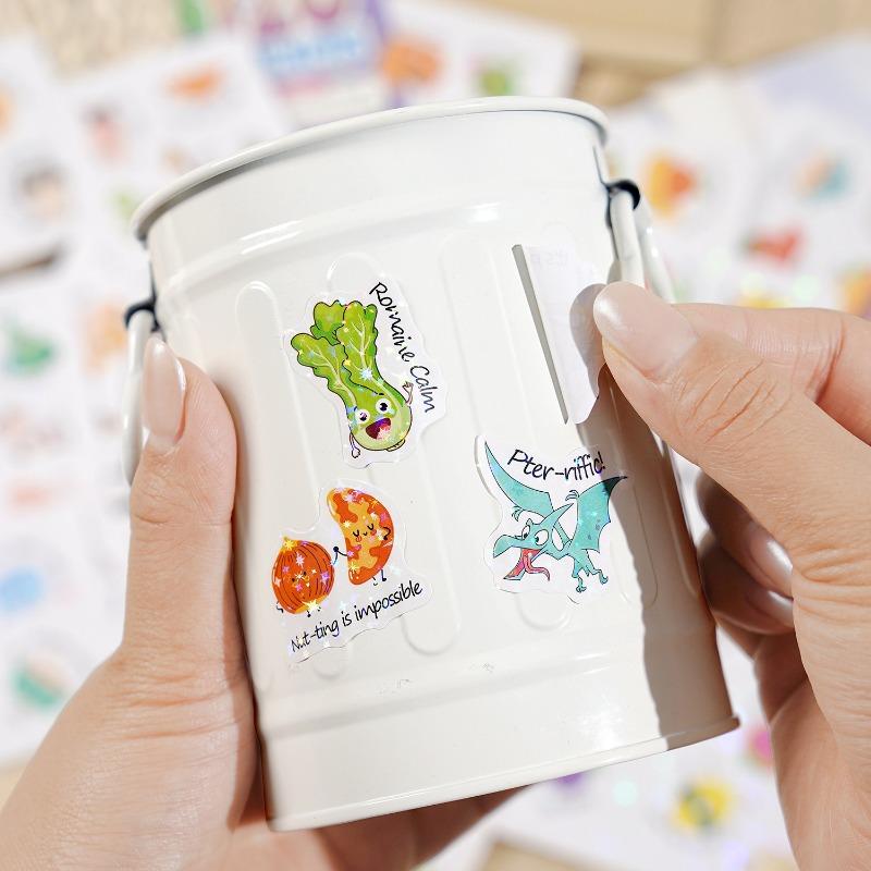 120PCS Encouraged Stickers Pun Homophonic Terrier Cartoon Fruit Cute Animal Kindergarten Enlightenment Kids Stickers