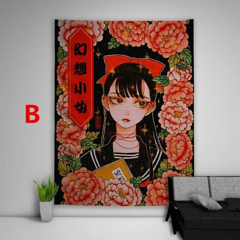 Самурай Аниме Девушка Абстрактный Фон Ткань Украшения Дома Настенный Гобелен Офис — фото 9
