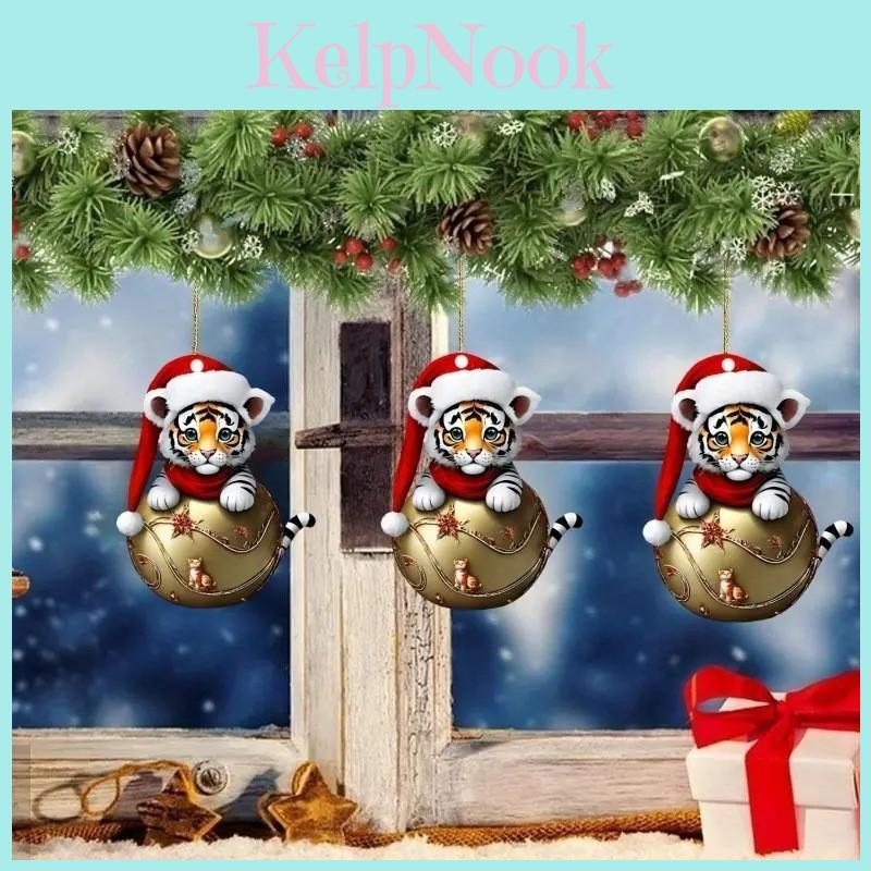 Car Accessories Pendant With Tiger Wearing Christmas Hat Cartoon Design In Acrylic For Home And Driving