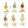 1 Piece Brass & Glass Charms 18K Gold Plated Multicolor Tulip Flower Micro Pave Clear Cubic Zirconia Pendant DIY 29mm x 12mm