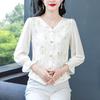 Women's Floral Chiffon V-Neck Blouse - Summer 2024 Fashion