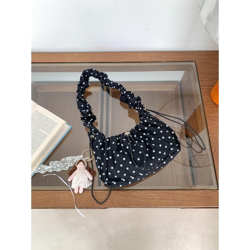 Polka Dot Portable Shoulder Bag Women's Small Fresh Drawstring Pleated Nylon Messenger Bag Women's New Small Square Bag