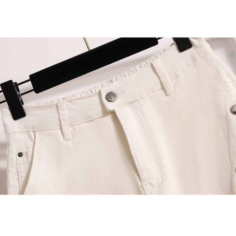 DIMANAF Übergröße 2025 Lässige Damen Jeans Shorts Hosen Sommer Locker Basic Hohe Taille Hosen Elastischer Bund