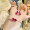 Premium Sense Red Corundum Gourd Stud Earrings Temperament High Carbon Diamond Earrings Light Luxury Red Diamond Fulu Bracelet Jewelry Set Women