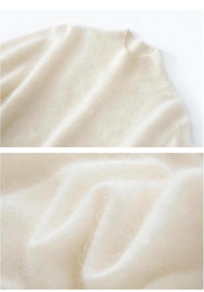 Women's Cashmere Half-High Neck Long Sleeve Sweater - Classic Loose Knit Top