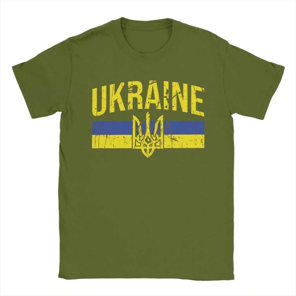 Men T-Shirts Ukrainian Coat Of Arms Fun Pure Cotton Tee Shirt Short Sleeve Ukraine Flag T Shirts Crewneck Clothes Graphic