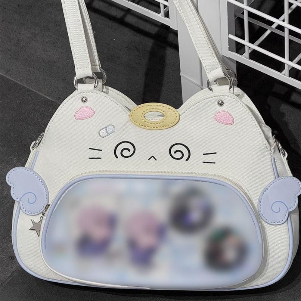 Kawaii Cat Itabag With Transparent PU Badge Display Cotton Plush Toy Storage Fashion Backpack For Outdoor Small Items