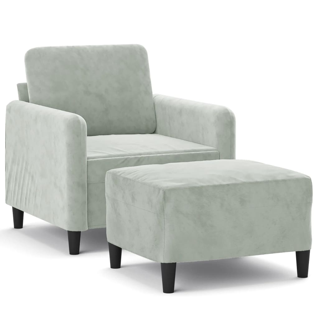 Armchair with Footstool Light Grey 60 cm Velvet