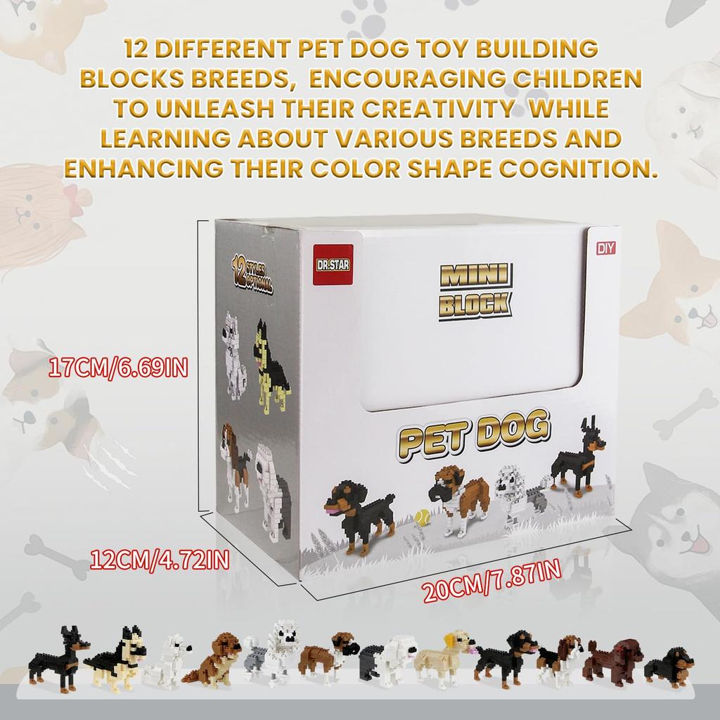 BOROLA 12 Pet Dog Building Blocks Set Educational Toys Realistic Animal Building Kits Best Toy Game for Birthday Gift