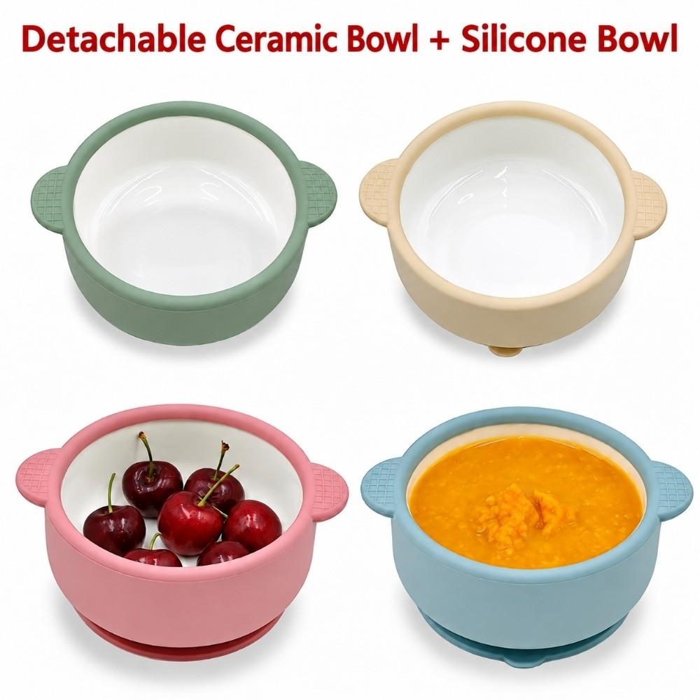 with Silicone Suction Cup Children's Complementary Food Bowl Ceramic Baby Dish Infant Training