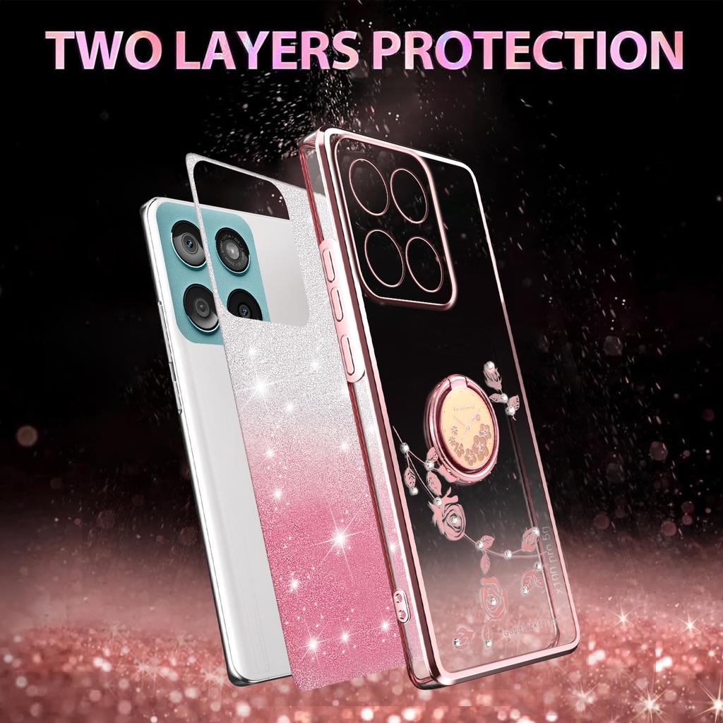KADEM Phone Case with Ring Kickstand For Motorola Edge 60 Fusion 5G/Edge 60 5G/Edge 60s 5G TPU Cover Flowers Gradient Glitter