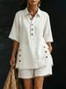 Nuovo Set Estivo da Donna in Lino Camicia e Pantaloncini Casual Comodo Ampio Bottoni Outfit Estivo