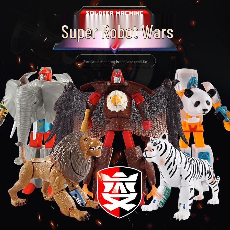 Kaelile Animal Vanguard: Transforming Mecha Warriors Puzzle - Lion, Elephant, White Tiger, Eagle, Panda Robot Toy.