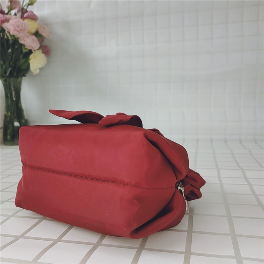 1pc Women's Floral Bow Handbag - Medium Zipper Closure Summer Tote, Durable Polyester with Spacious Interior, Hand Wash/Dry Clean
