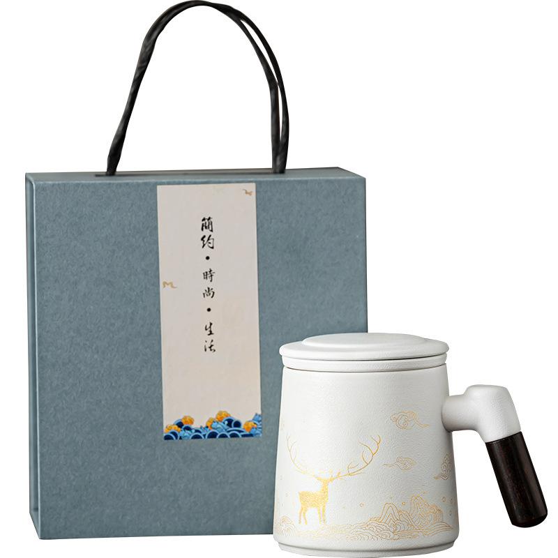 High-end Business Tea Set, National Style, Golden Elk Coarse Pottery Office Cup, Tea Separation Set, Creative Souvenir