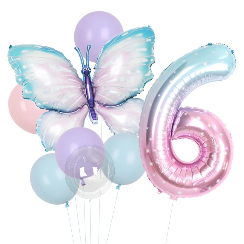 

8 шт. Воздушные шары в виде бабочек на день рождения 40 дюймов, звездное небо, градиент, воздушный шар с цифрами, гелиевый шар для детского душа, декор для вечеринки по случаю дня рождения Globo As Picture