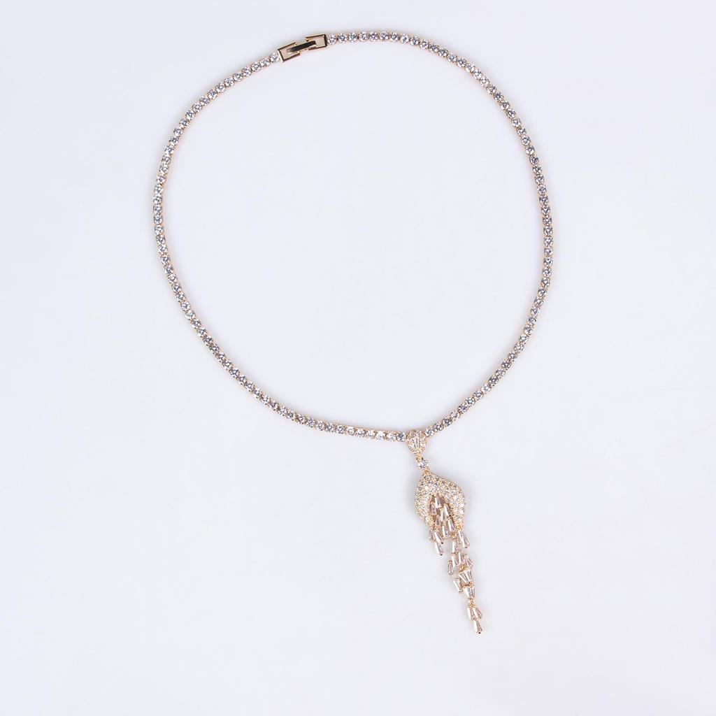 Korean Choker Necklace & Zircon Earrings Bridal Set