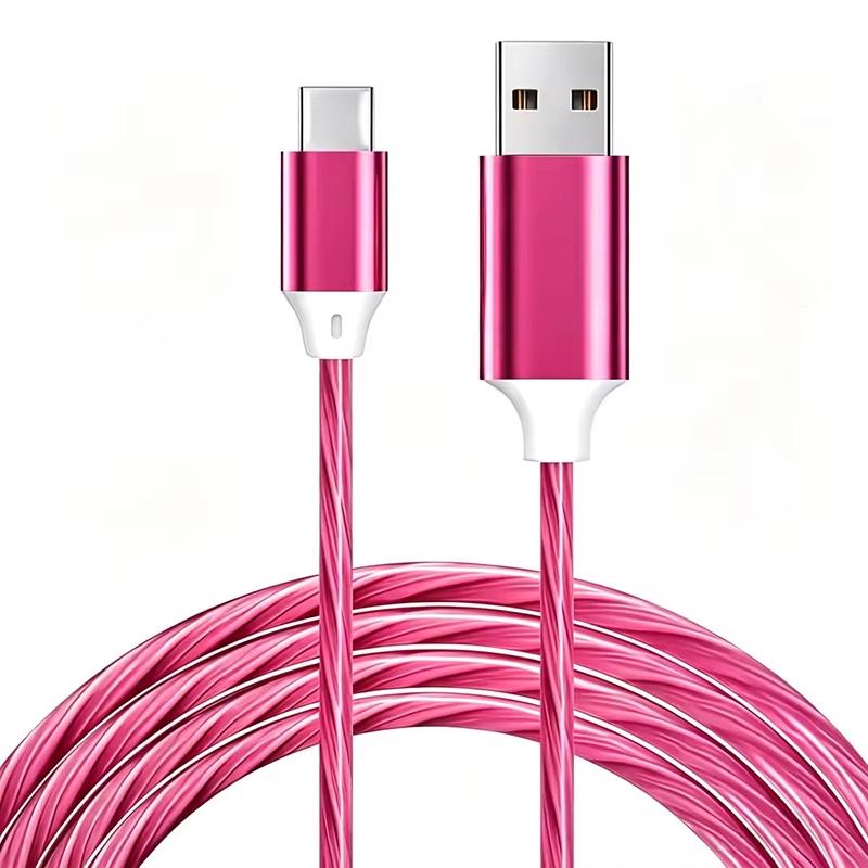 USB Fast Charging Cable LED Flowing Light Effect Waterproof Durable Cord for Car Outdoor Camping Phone Charge