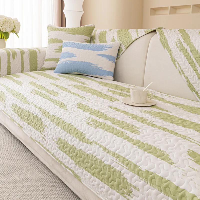 American Black White Striped Sofa Mat Four Seasons Luxury Sofas Towel Pillowcase Anti Slip Wear-resistant Pure Cotton Sofa Cover