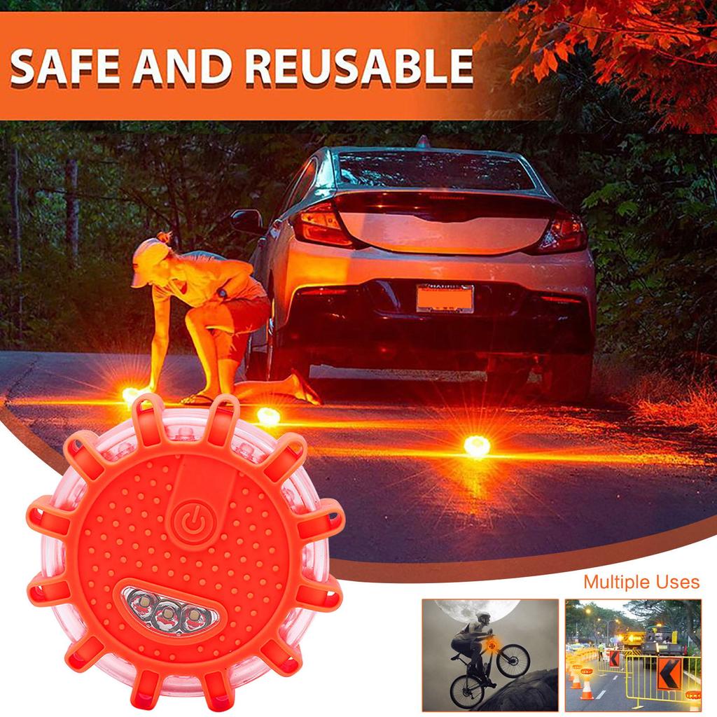 LED Road Flares Emergency Lights Roadside Car Safety Flare Kit for Vehicles 3 Disc Pack with Tools