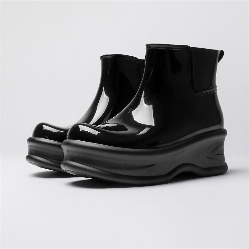 Fashion Fashion Hidden Heel Rain Boots Woman Platform Waterproof Galoshes Women's Shinny Rainshoes Ladies Elevated Rainboot Ankle Boots