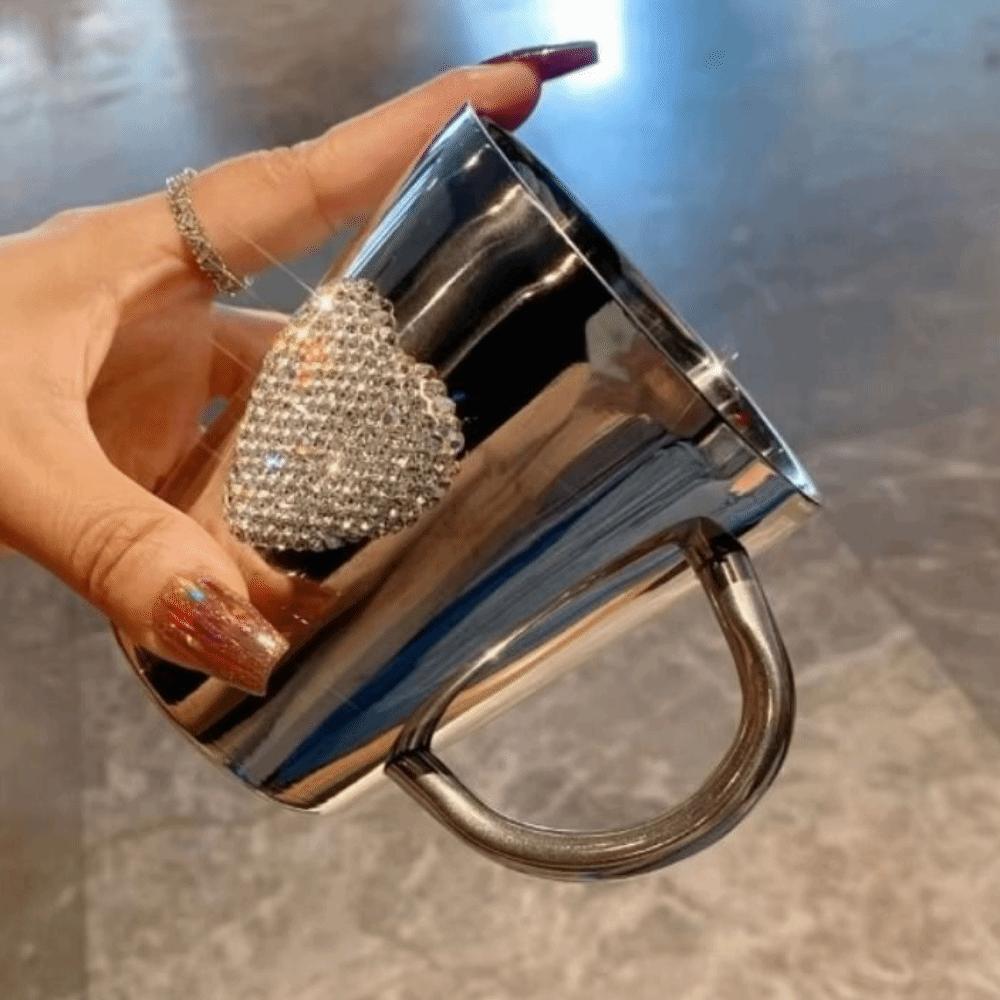 Creative Sparkling Water Cup Stainless Steel Modern Glass Cup Bling Coffee Mug  Desktop Decoration