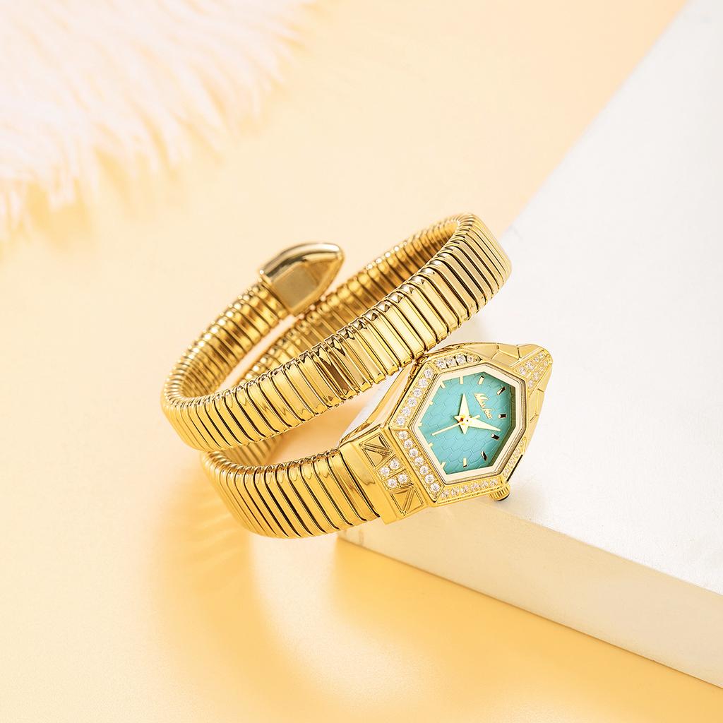 MISSFOX Classic Snake Shape Watch For Women Gold Silver Scaleable Bracelet Womens Watches Bling Diamonds Quartz Ladies Wristwatch