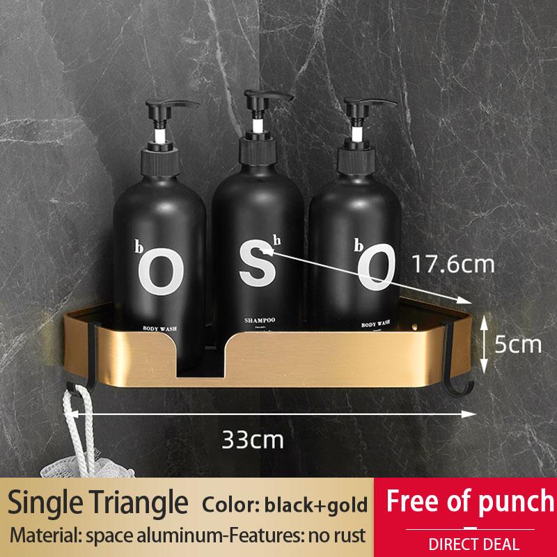 Golden Bathroom Shelf Space Aluminum Thickened Toilet Storage Rack   Bathroom Corner Rack Shower Rack Black Gold Triangle Basket